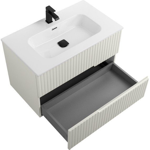 Тумба подвесная с раковиной Cezares DUET-N-800-2C-SO-AS-P 80 см (раковина CZR-8095-80) альпака брашированная - фото 3