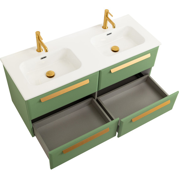 Тумба подвесная с раковиной Cezares ECO-CER-N-1200-4C-SO-2-PS-P 120 см (раковина CZR-8095-120-2) фисташковый софт - фото 3