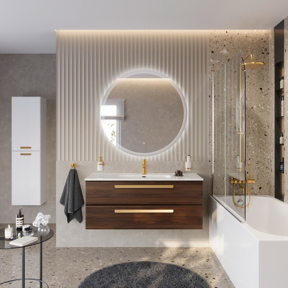 Тумба подвесная с раковиной Cezares ECO-CER-N-1200-2C-SO-NCS-P 120 см (раковина CZR-8095-120) орех шоколад софт - фото 10