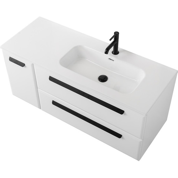 Тумба подвесная с раковиной Cezares ECO-CER-N-1200-2C-1A-SO-BL-R 120 см (раковина CZR-8095-120-R) bianco lucido - фото 4