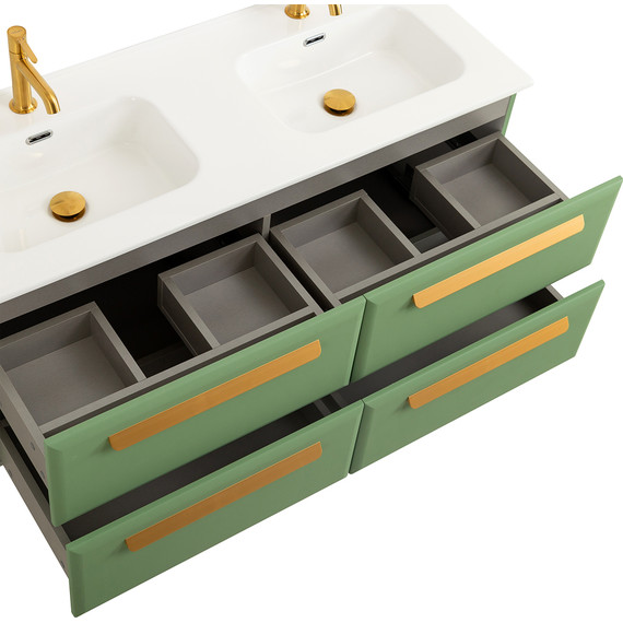 Тумба подвесная с раковиной Cezares ECO-CER-N-1200-4C-SO-2-PS-P 120 см (раковина CZR-8073-120-2) фисташковый софт - фото 5