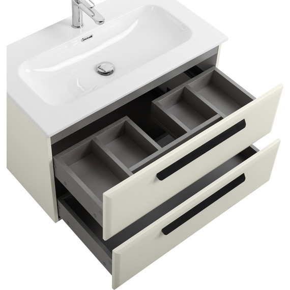 Тумба подвесная с раковиной Cezares ECO-CER-N-800-2C-SO-AS-P 80 см (раковина CZR-8073-80) альпака брашированная - фото 5