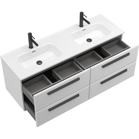 Тумба подвесная с раковиной Cezares ECO-CER-N-1400-4C-SO-2-BL 140 см (раковина CZR-8095-140-2) bianco lucido - фото 4