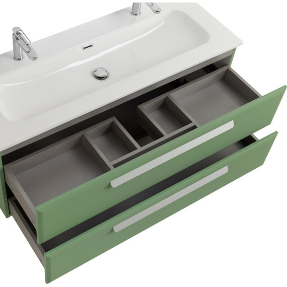 Тумба подвесная с раковиной Cezares ECO-CER-N-1200-2C-SO-PS-P 120 см (раковина CZR-8073-120-1-2) фисташковый софт - фото 5