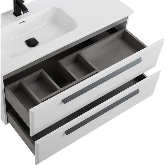 Тумба подвесная с раковиной Cezares ECO-CER-N-1000-2C-SO-BL-L 100 см (раковина CZR-8095-100-L) bianco lucido - фото 5