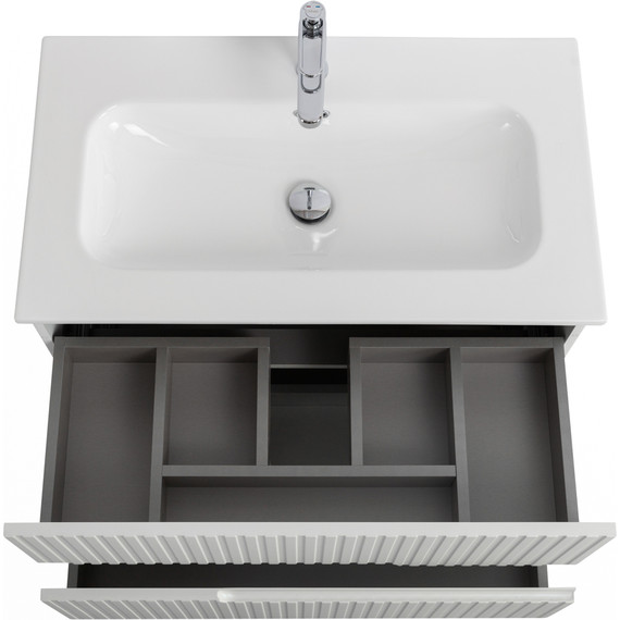 Тумба подвесная с раковиной Cezares DUET-N-800-2C-SO-BL 80 см (раковина CZR-8073-80) bianco lucido - фото 4