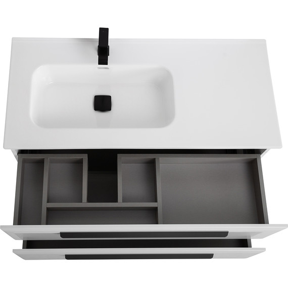 Тумба подвесная с раковиной Cezares ECO-CER-N-1000-2C-SO-BL-L 100 см (раковина CZR-8095-100-L) bianco lucido - фото 4