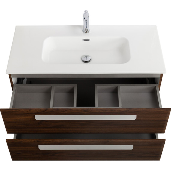 Тумба подвесная с раковиной Cezares ECO-CER-N-1000-2C-SO-NCS-P 100 см (раковина CZR-8095-100) орех шоколад софт - фото 4