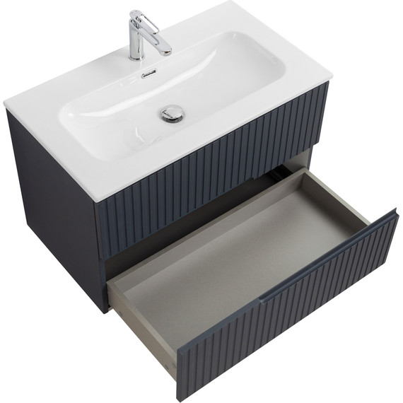 Тумба подвесная с раковиной Cezares DUET-N-800-2C-SO-GR-P 80 см (раковина CZR-8073-80) grafito - фото 3