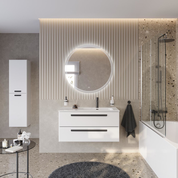 Тумба подвесная с раковиной Cezares ECO-CER-N-1000-2C-SO-BL-R 100 см (раковина CZR-8095-100-R) bianco lucido - фото 12