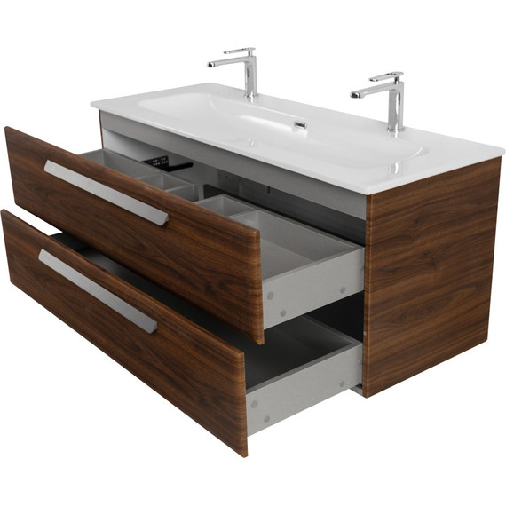 Тумба подвесная с раковиной Cezares ECO-CER-N-1200-2C-SO-NCS-P 120 см (раковина CZR-8073-120-1-2) орех шоколад софт - фото 6