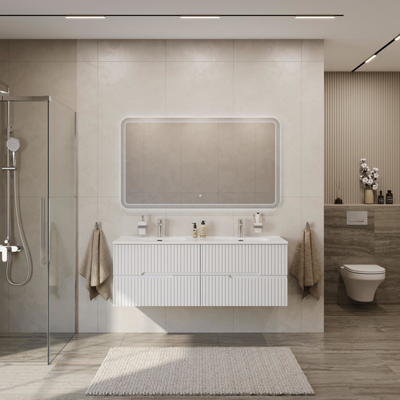 Тумба подвесная с раковиной Cezares DUET-N-1400-4C-SO-2-BL 140 см (раковина CZR-8095-140-2) bianco lucido - фото 8