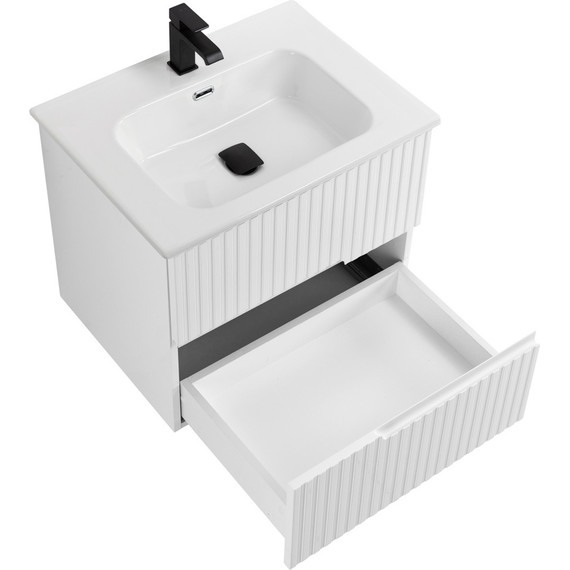 Тумба подвесная с раковиной Cezares DUET-N-600-2C-SO-BL 60 см (раковина CZR-8095-60) bianco lucido - фото 3