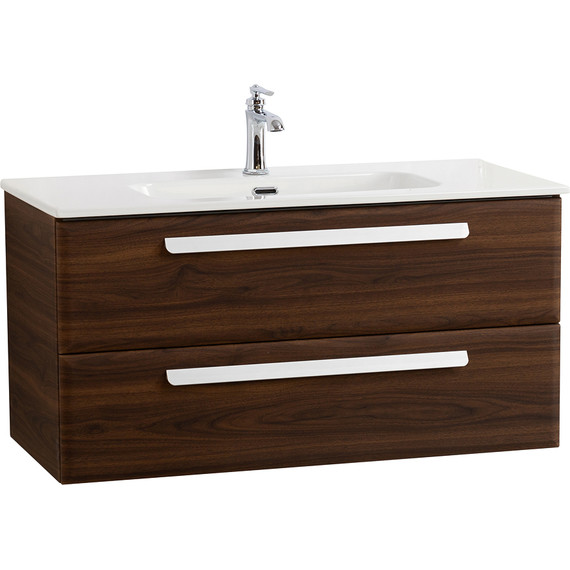 Тумба подвесная с раковиной Cezares ECO-CER-N-1000-2C-SO-NCS-P 100 см (раковина CZR-8095-100) орех шоколад софт - фото 2