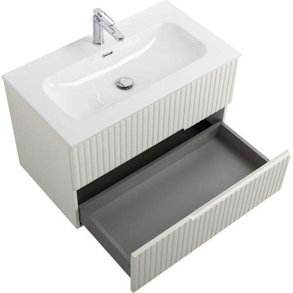 Тумба подвесная с раковиной Cezares DUET-N-800-2C-SO-AS-P 80 см (раковина CZR-8073-80) альпака брашированная - фото 3