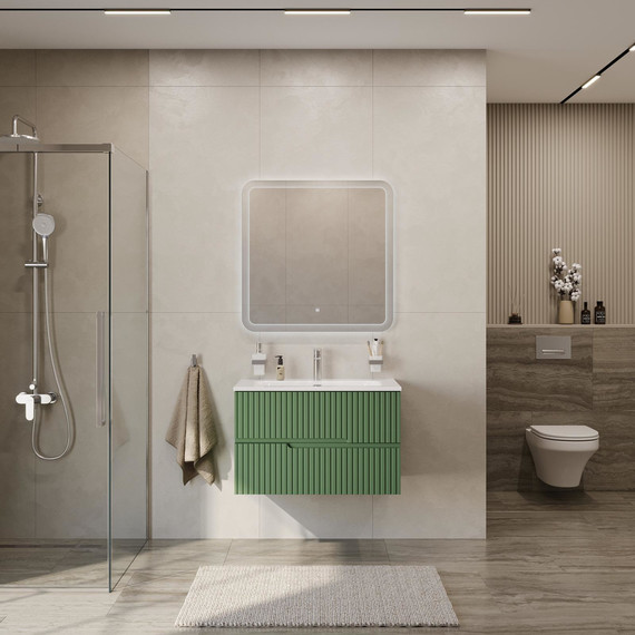 Тумба подвесная с раковиной Cezares DUET-N-800-2C-SO-PS-P 80 см (раковина CZR-8073-80) фисташковый софт - фото 6