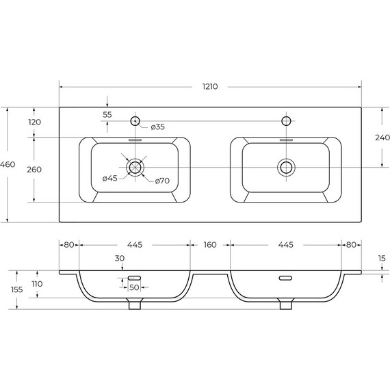 Тумба подвесная с раковиной Cezares DUET-N-1200-4C-SO-2-SPF-P 120 см (раковина CZR-8073-120-2) sapfiro - фото 12