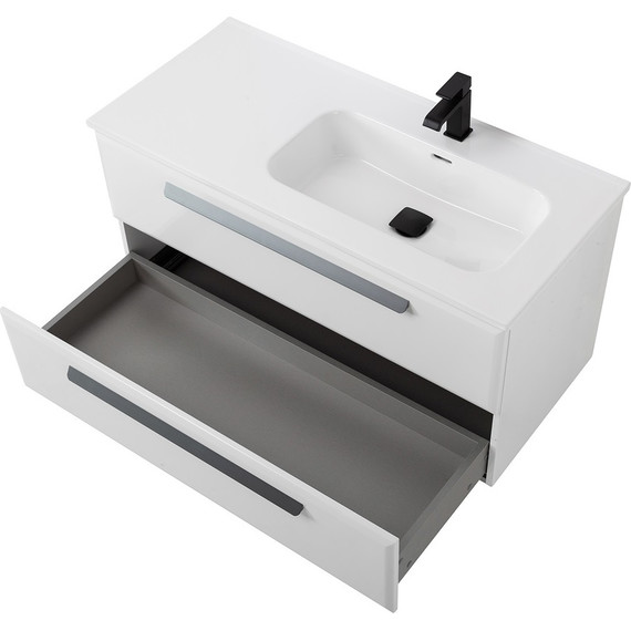 Тумба подвесная с раковиной Cezares ECO-CER-N-1000-2C-SO-BL-R 100 см (раковина CZR-8095-100-R) bianco lucido - фото 3