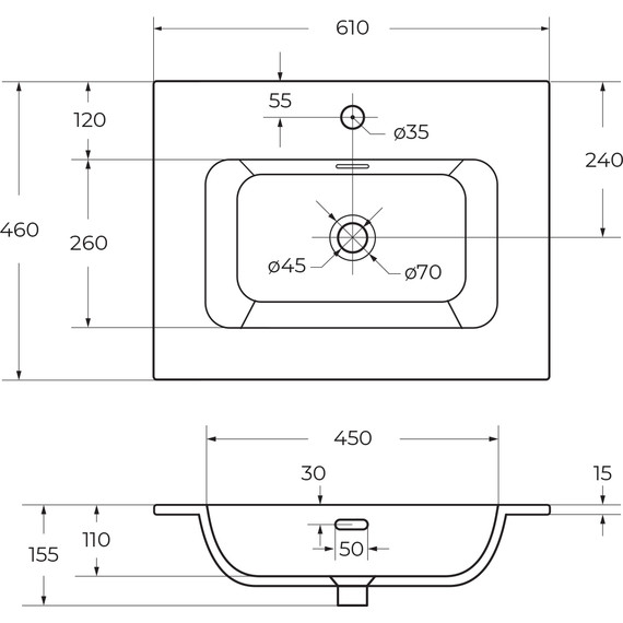 Тумба подвесная с раковиной Cezares DUET-N-600-2C-SO-BL 60 см (раковина CZR-8073-60) bianco lucido - фото 10