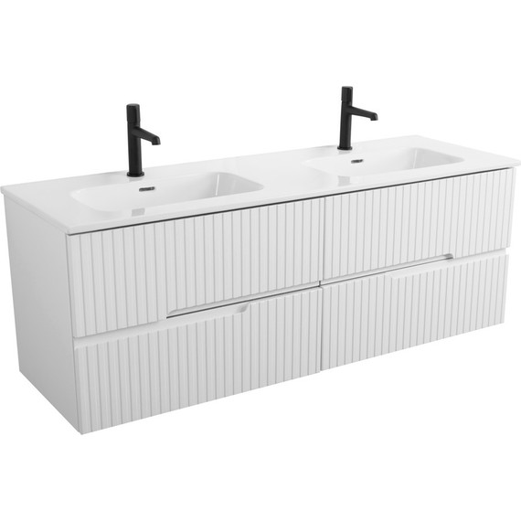 Тумба подвесная с раковиной Cezares DUET-N-1400-4C-SO-2-BL 140 см (раковина CZR-8095-140-2) bianco lucido - фото 2