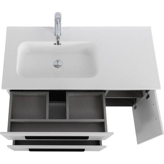 Тумба подвесная с раковиной Cezares ECO-CER-N-1000-2C-1A-SO-BL-L 100 см (раковина CZR-8095-100-L) bianco lucido - фото 8