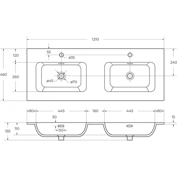 Тумба подвесная с раковиной Cezares ECO-CER-N-1200-4C-SO-2-BL 120 см (раковина CZR-8073-120-2) bianco lucido - фото 17