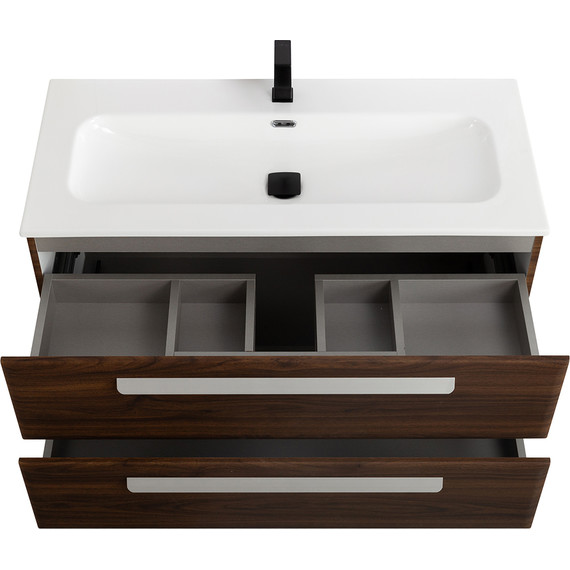 Тумба подвесная с раковиной Cezares ECO-CER-N-1000-2C-SO-NCS-P 100 см (раковина CZR-8073-100) орех шоколад софт - фото 4