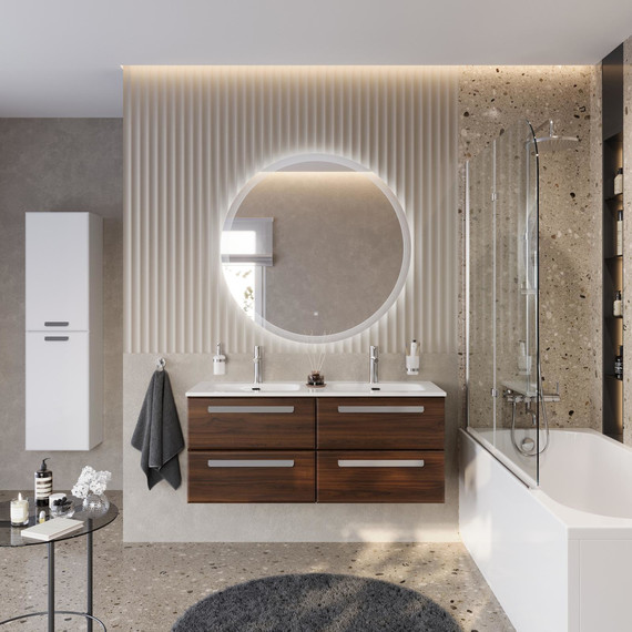 Тумба подвесная с раковиной Cezares ECO-CER-N-1200-4C-SO-2-NCS-P 120 см (раковина CZR-8073-120-2) орех шоколад софт - фото 12