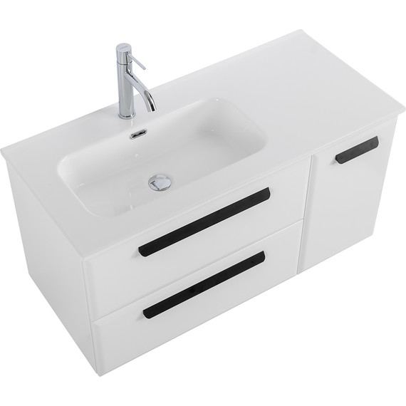 Тумба подвесная с раковиной Cezares ECO-CER-N-1000-2C-1A-SO-BL-L 100 см (раковина CZR-8095-100-L) bianco lucido - фото 4