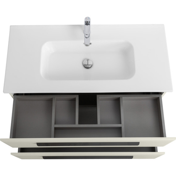 Тумба подвесная с раковиной Cezares ECO-CER-N-1000-2C-SO-AS-P 100 см (раковина CZR-8095-100) альпака брашированная - фото 4