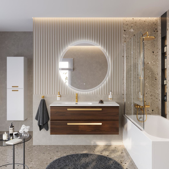 Тумба подвесная с раковиной Cezares ECO-CER-N-1200-2C-SO-NCS-P-L 120 см (раковина CZR-8095-120-L) орех шоколад софт - фото 12