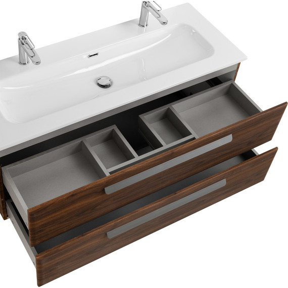 Тумба подвесная с раковиной Cezares ECO-CER-N-1200-2C-SO-NCS-P 120 см (раковина CZR-8073-120-1-2) орех шоколад софт - фото 5