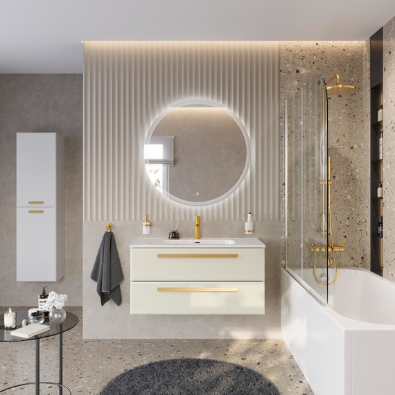 Тумба подвесная с раковиной Cezares ECO-CER-N-1000-2C-SO-AS-P 100 см (раковина CZR-8095-100) альпака брашированная - фото 11