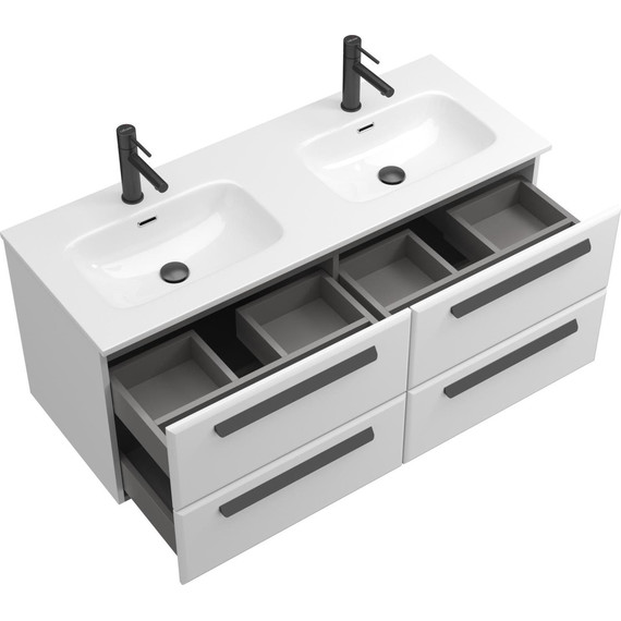 Тумба подвесная с раковиной Cezares ECO-CER-N-1200-4C-SO-2-BL 120 см (раковина CZR-8073-120-2) bianco lucido - фото 4