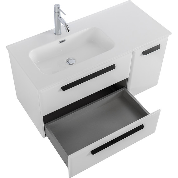 Тумба подвесная с раковиной Cezares ECO-CER-N-1000-2C-1A-SO-BL-L 100 см (раковина CZR-8095-100-L) bianco lucido - фото 5