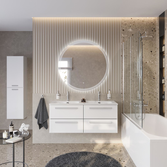 Тумба подвесная с раковиной Cezares ECO-CER-N-1200-4C-SO-2-BL 120 см (раковина CZR-8073-120-2) bianco lucido - фото 13