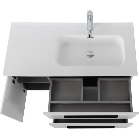 Тумба подвесная с раковиной Cezares ECO-CER-N-1000-2C-1A-SO-BL-R 100 см (раковина CZR-8095-100-R) bianco lucido - фото 8