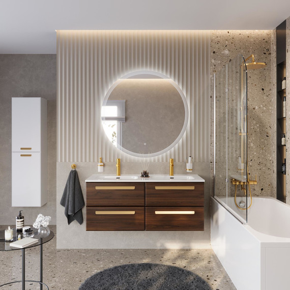 Тумба подвесная с раковиной Cezares ECO-CER-N-1200-4C-SO-2-NCS-P 120 см (раковина CZR-8095-120-2) орех шоколад софт - фото 10