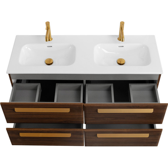 Тумба подвесная с раковиной Cezares ECO-CER-N-1200-4C-SO-2-NCS-P 120 см (раковина CZR-8073-120-2) орех шоколад софт - фото 4