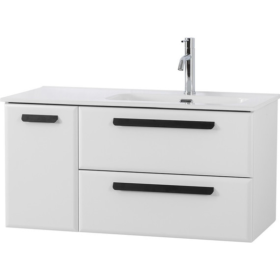 Тумба подвесная с раковиной Cezares ECO-CER-N-1000-2C-1A-SO-BL-R 100 см (раковина CZR-8095-100-R) bianco lucido - фото 2