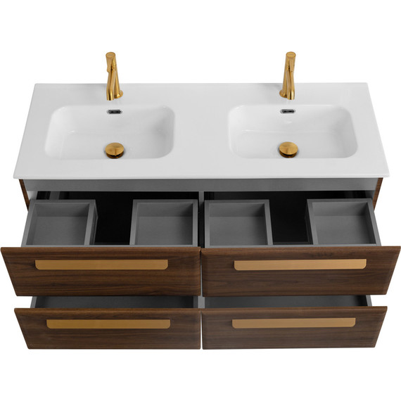 Тумба подвесная с раковиной Cezares ECO-CER-N-1200-4C-SO-2-NCS-P 120 см (раковина CZR-8095-120-2) орех шоколад софт - фото 4