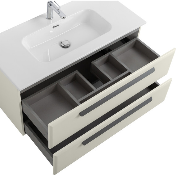 Тумба подвесная с раковиной Cezares ECO-CER-N-1000-2C-SO-AS-P 100 см (раковина CZR-8095-100) альпака брашированная - фото 5