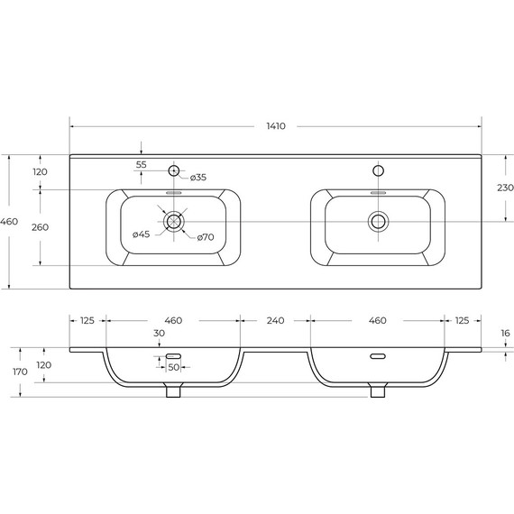 Тумба подвесная с раковиной Cezares DUET-N-1400-4C-SO-2-BL 140 см (раковина CZR-8095-140-2) bianco lucido - фото 11