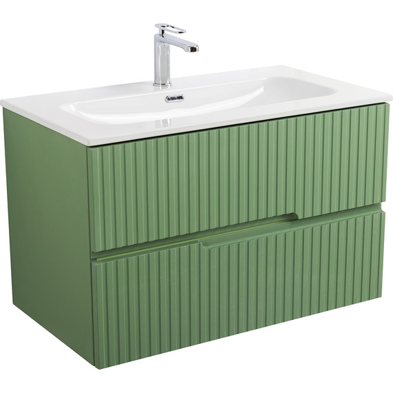 Тумба подвесная с раковиной Cezares DUET-N-800-2C-SO-PS-P 80 см (раковина CZR-8073-80) фисташковый софт - фото 2