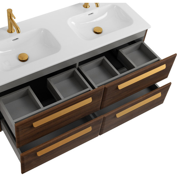 Тумба подвесная с раковиной Cezares ECO-CER-N-1200-4C-SO-2-NCS-P 120 см (раковина CZR-8073-120-2) орех шоколад софт - фото 5