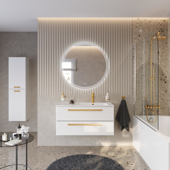 Тумба подвесная с раковиной Cezares ECO-CER-N-1000-2C-SO-BL-R 100 см (раковина CZR-8095-100-R) bianco lucido - фото 11