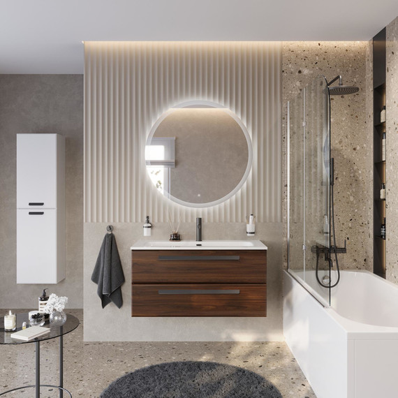 Тумба подвесная с раковиной Cezares ECO-CER-N-1000-2C-SO-NCS-P 100 см (раковина CZR-8073-100) орех шоколад софт - фото 14