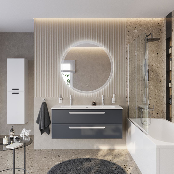 Тумба подвесная с раковиной Cezares ECO-CER-N-1200-2C-SO-GR-P 120 см (раковина CZR-8073-120-1-2) grafito - фото 11