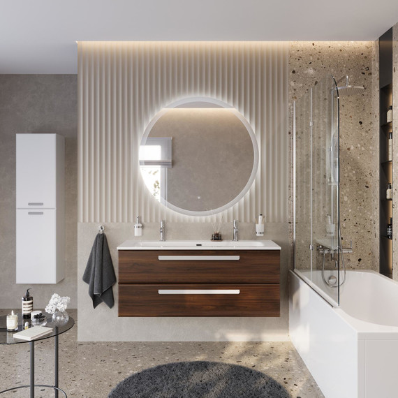 Тумба подвесная с раковиной Cezares ECO-CER-N-1200-2C-SO-NCS-P 120 см (раковина CZR-8073-120-1-2) орех шоколад софт - фото 13