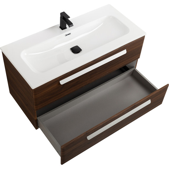 Тумба подвесная с раковиной Cezares ECO-CER-N-1000-2C-SO-NCS-P 100 см (раковина CZR-8073-100) орех шоколад софт - фото 3